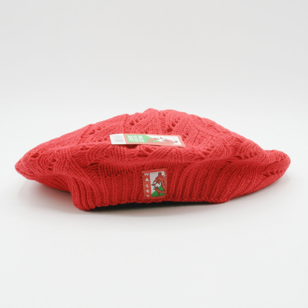 Red Knitted Wales Dragon Badge Slouch Beret