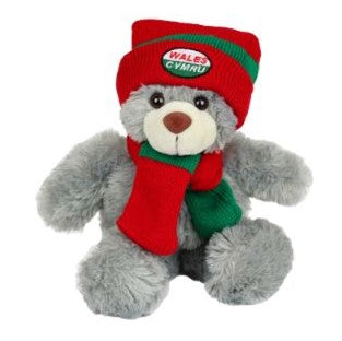 Grey Teddy Bear with Wales Hat & Scarf
