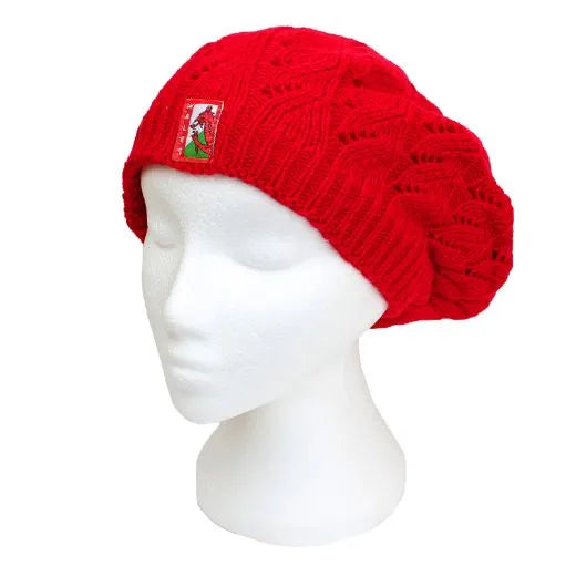 Red Knitted Wales Dragon Badge Slouch Beret